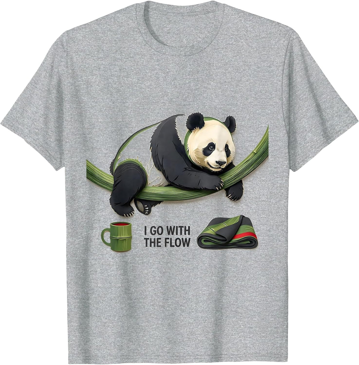 Men's I Go With The Flow Funny Panda Animal Lover Cute Novelty T-Shirt - Heather Grey