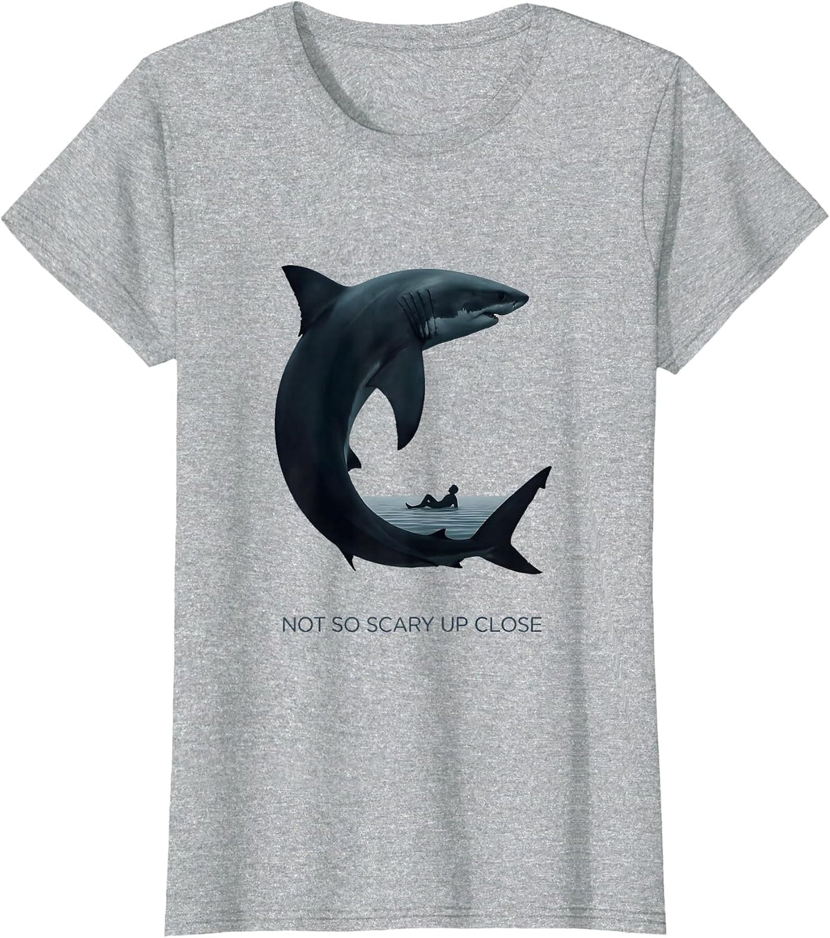 Women's Not So Scary Up Close Minimalist Shark Lover Humor Ocean T-Shirt - Heather Grey