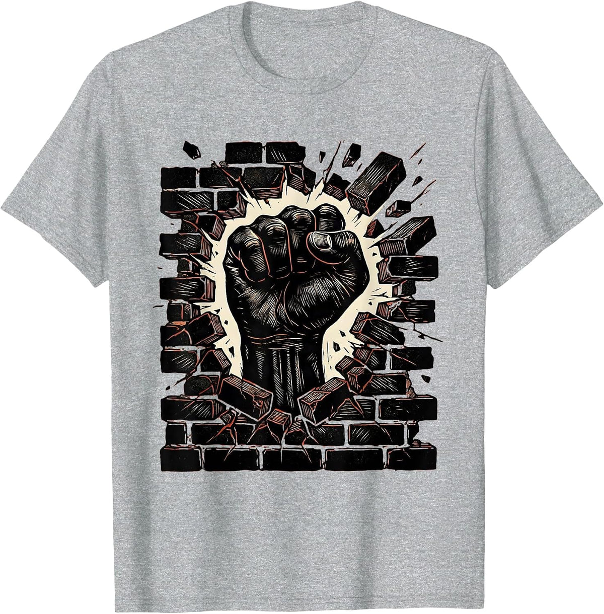 Men's Fist Through Brick Wall Rock Graphic Tee T-Shirt - Heather Grey