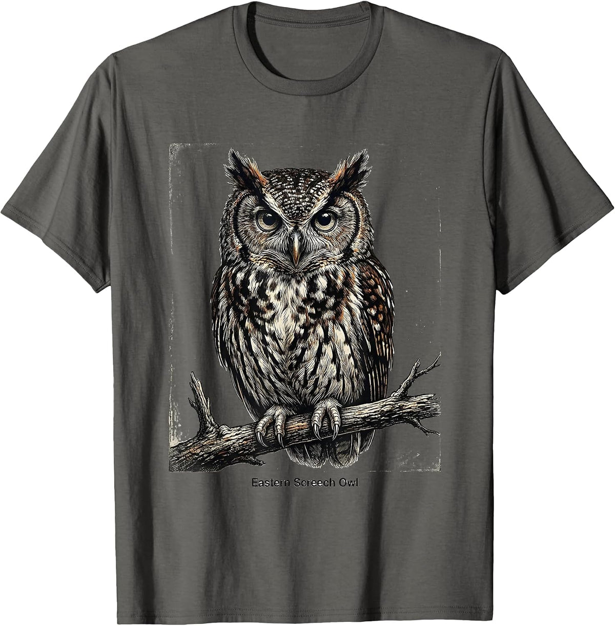 Men's Eastern Screech Owl Retro Bird Lover Funny Wildlife Humor T-Shirt - Asphalt Grey