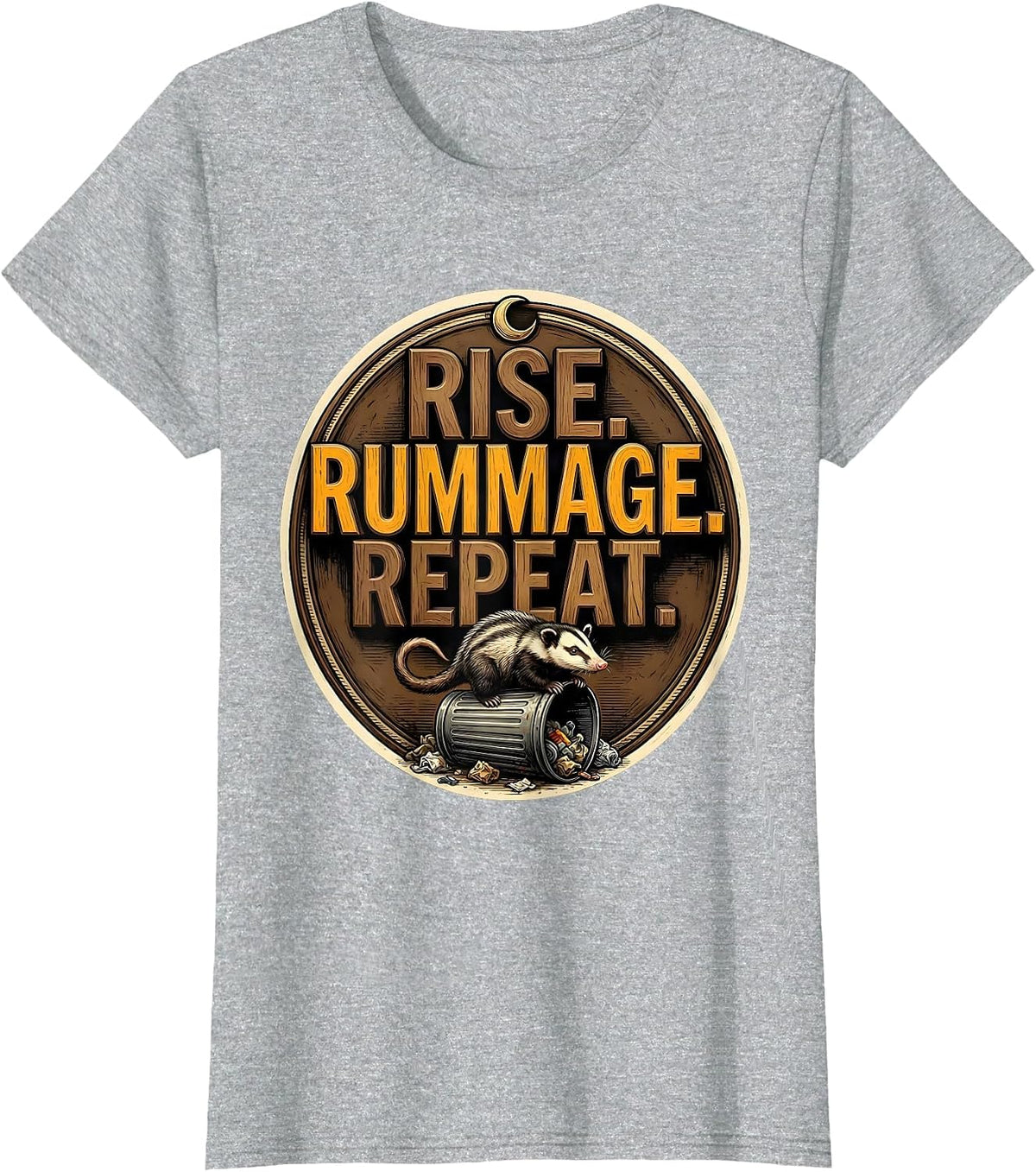 Women's Rise Rummage Repeat Deadpan Opossum Meme Funny Animal T-Shirt - Heather Grey