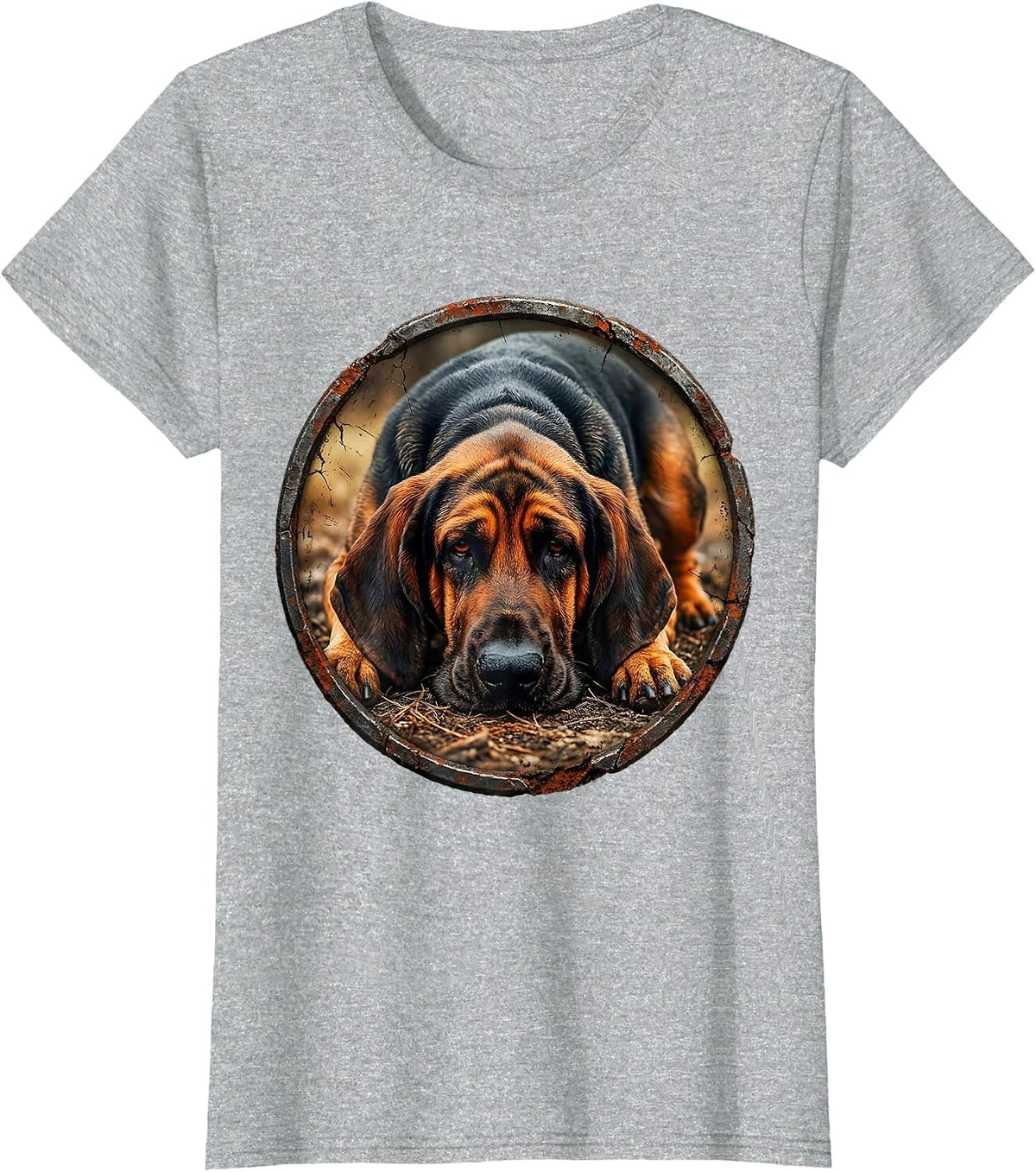 Women's Bloodhound On The Hunt Tracking Dog Graphic T-Shirt - Heather Grey