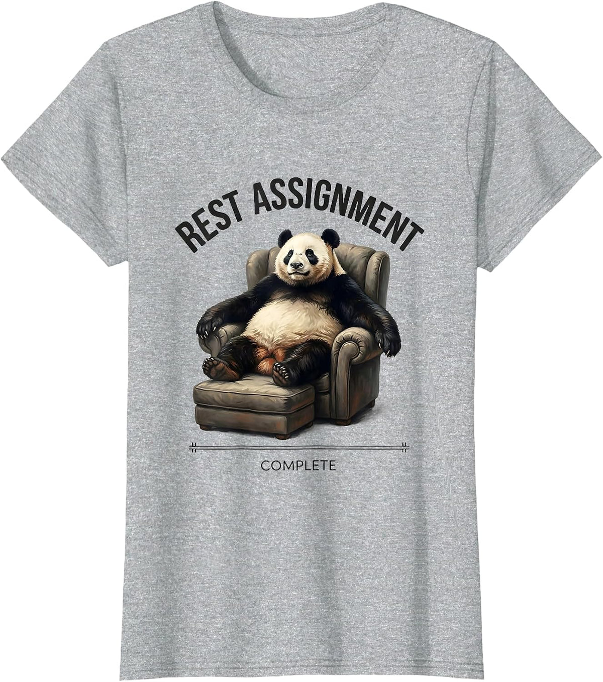 Women's Rest Assignment Complete Funny Panda Bear Animal Lover Humor T-Shirt - Heather Grey