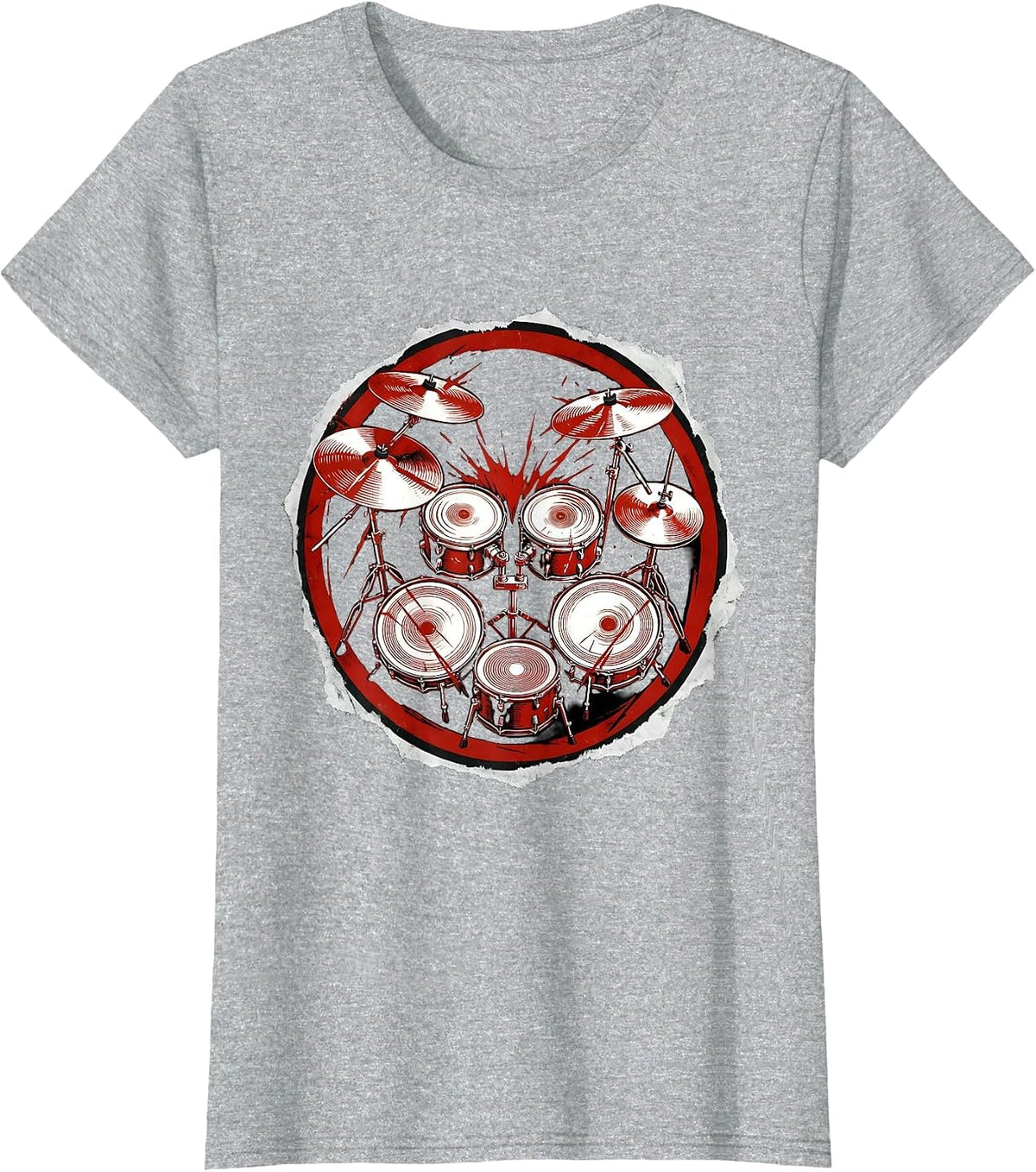 Double Bass Drum Kit Aerial View Rock Graphic T-Shirt - Heather Grey