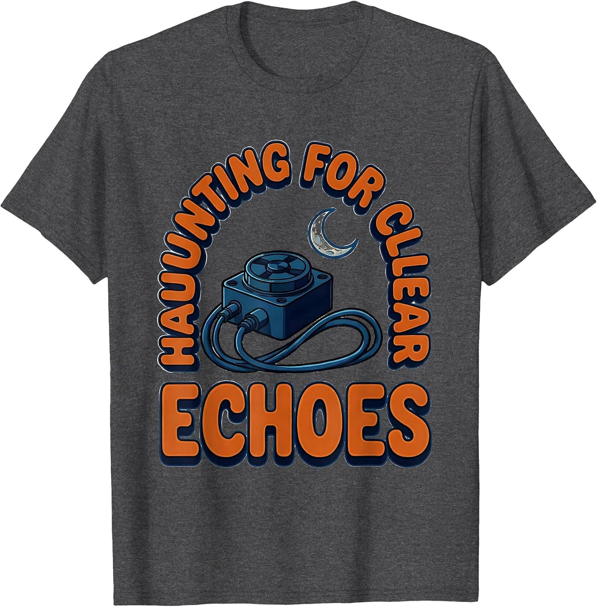 Men's Haunting For Clear Echoes Cartoon Sonographer Halloween T-Shirt - Dark Heather Grey