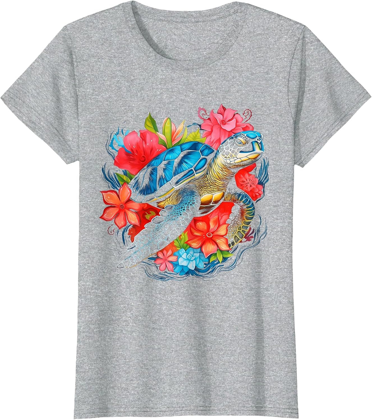 Sea Turtle Hawaiian Flowers Hawaii Scuba Diving Diver T-Shirt - Heather Grey