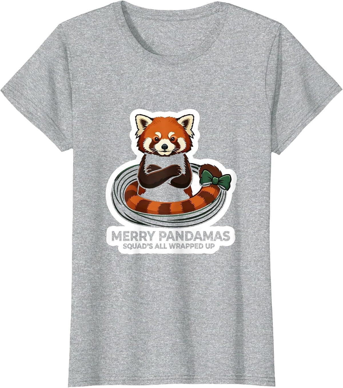 Merry Pandamas Squad's All Wrapped Up Cute Red Panda Lover T-Shirt - Heather Grey