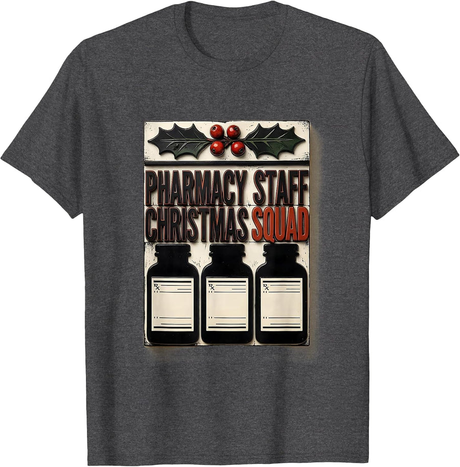 Men's Pharmacy Staff Christmas Squad Funny Pharmacy Tech Matching T-Shirt - Dark Heather Grey