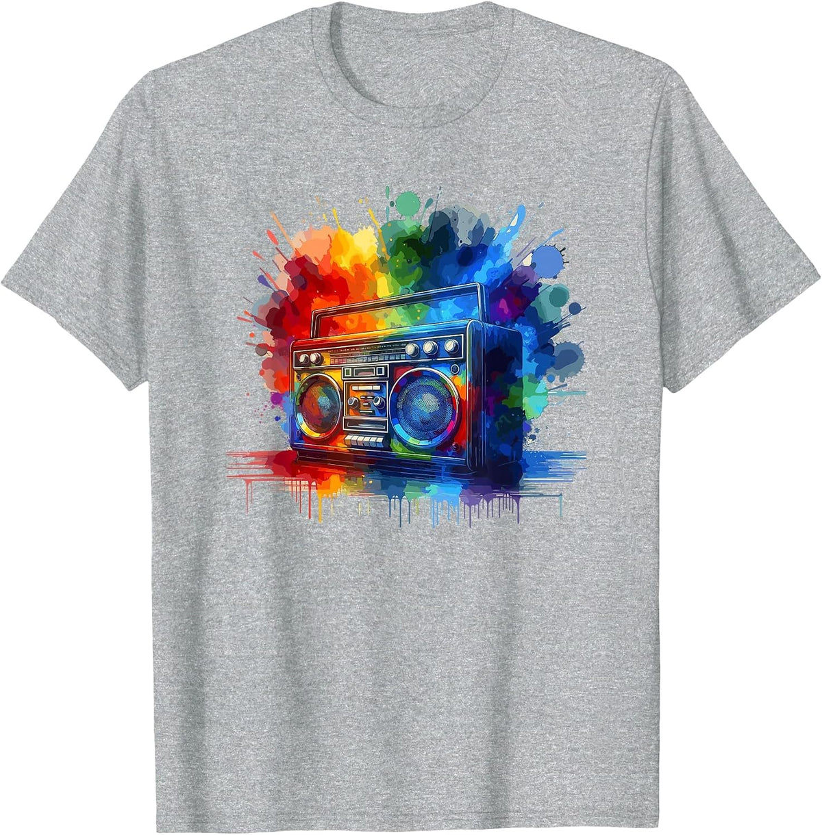Splash Art Boombox Old School 80s Music Hip Hop T-Shirt - Heather Grey