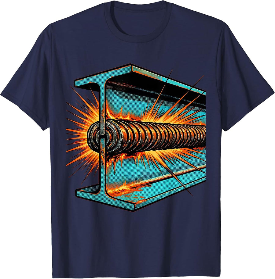 Thick Weld Bead Heavy Steel Beam Welder Graphic T-Shirt - Navy Blue