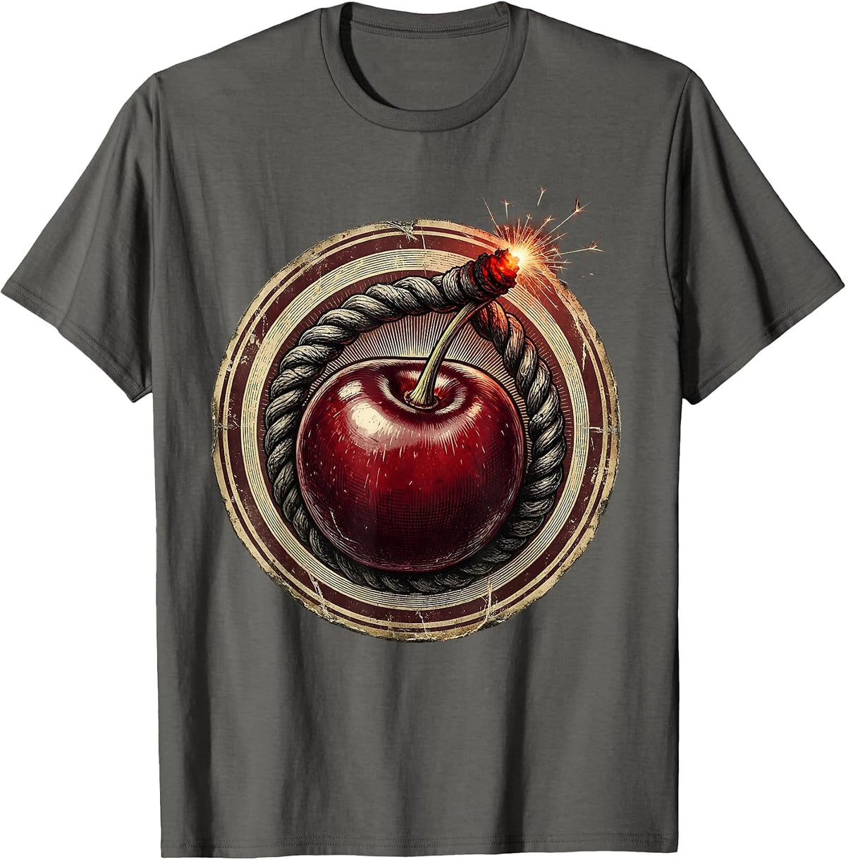 Cherry Bomb Spiral Fuse Graphic Design T-Shirt - Asphalt Grey