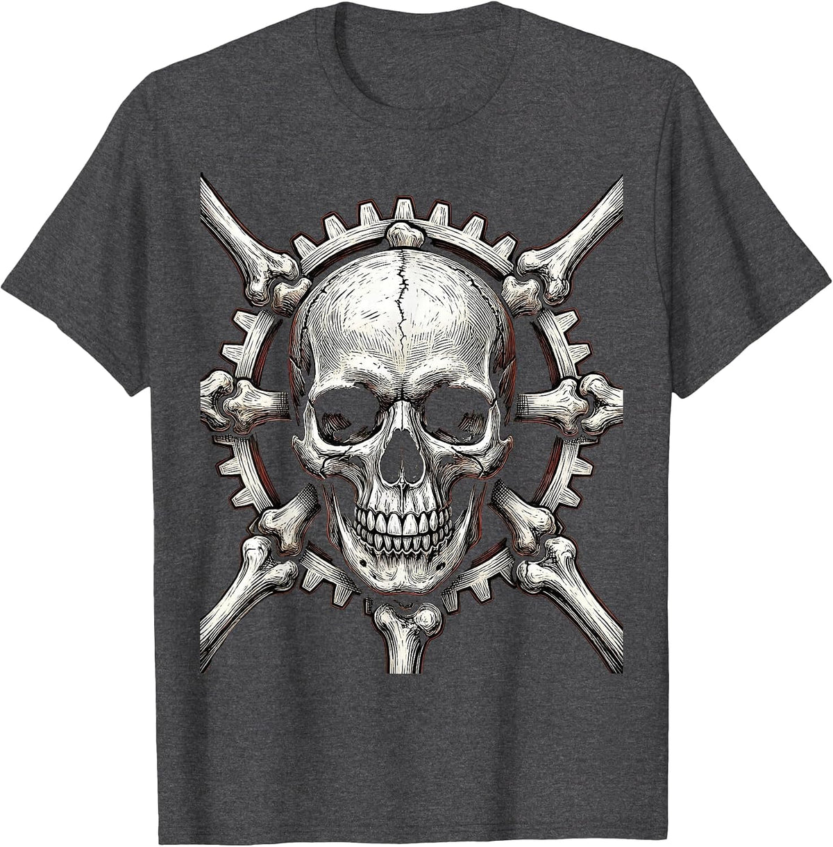 Skull Gear Shift Pattern Motorcycle Graphic T-Shirt - Dark Heather Grey