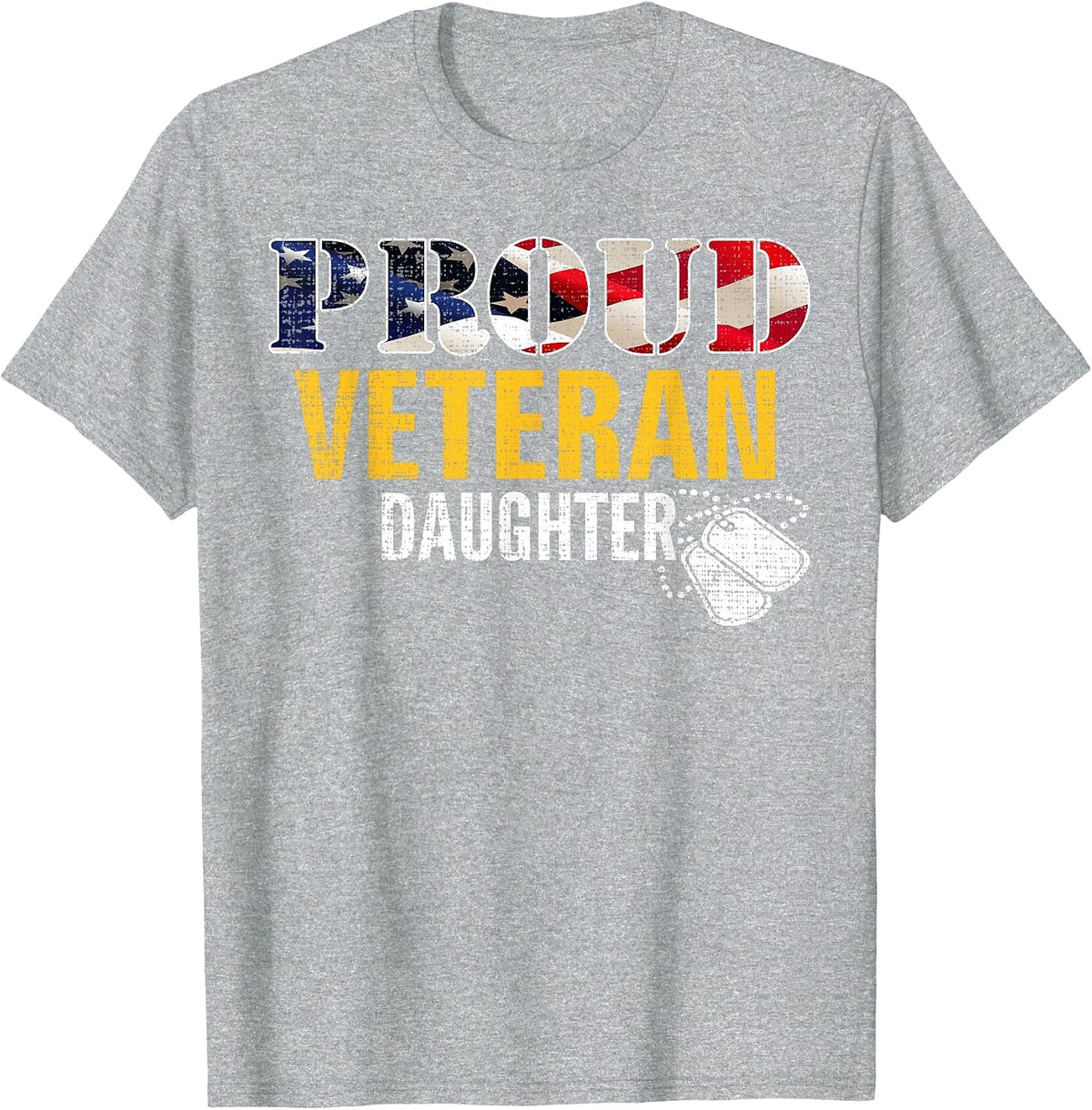 Vintage Proud Veteran Daughter with American Flag Military T-Shirt - Heather Grey