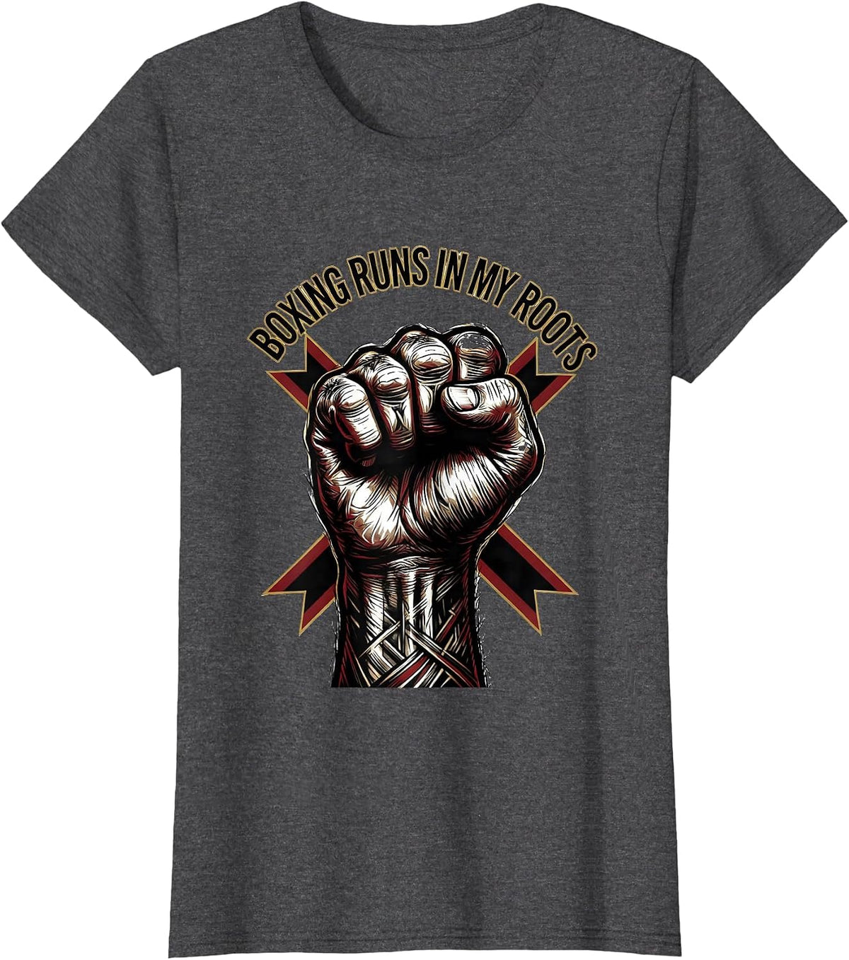 Women's Boxing Runs In My Roots Tattoo Boxing Fan Gift Boxer Pride T-Shirt - Dark Heather Grey