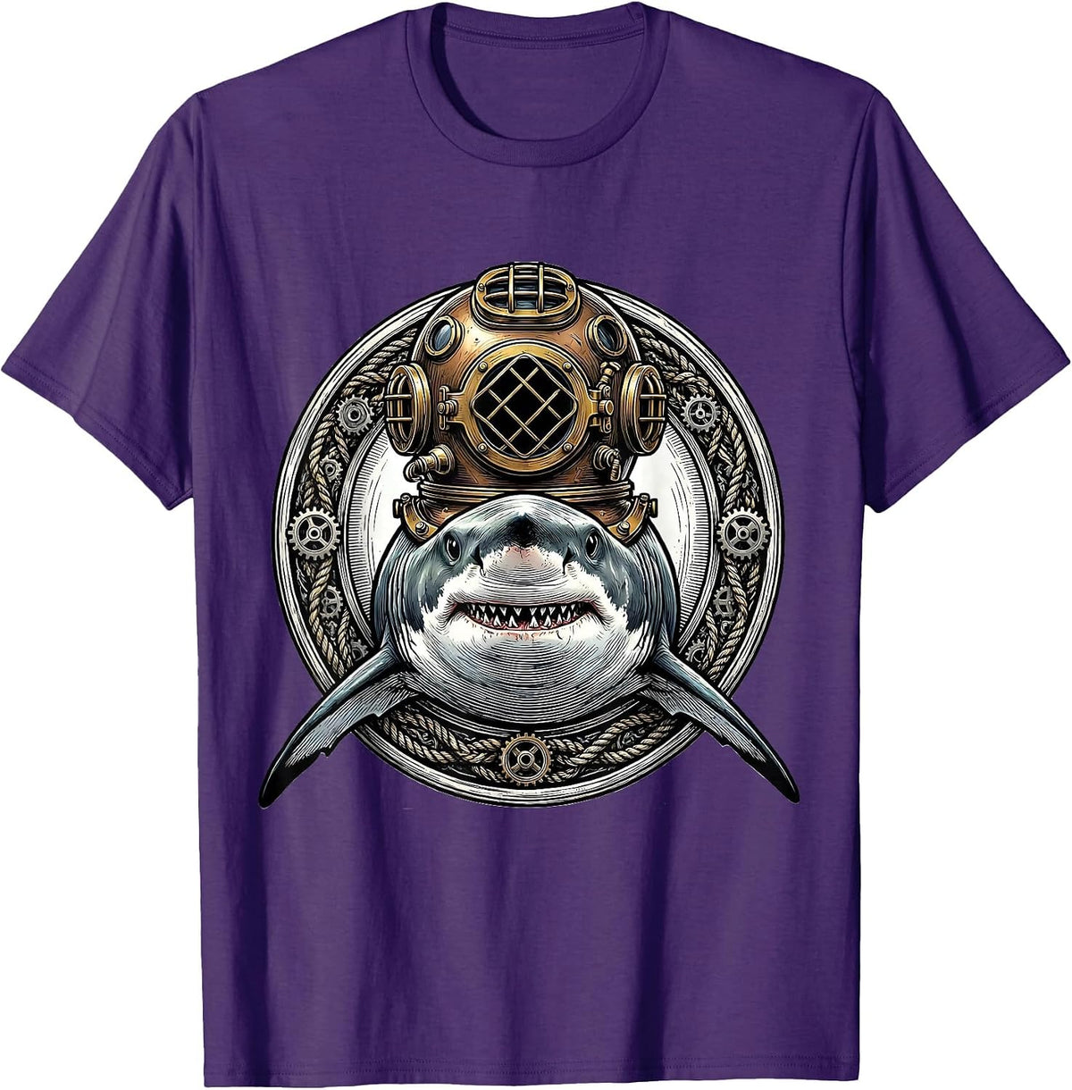 Men's Shark in Vintage Diving Helmet Graphic T-Shirt - Purple