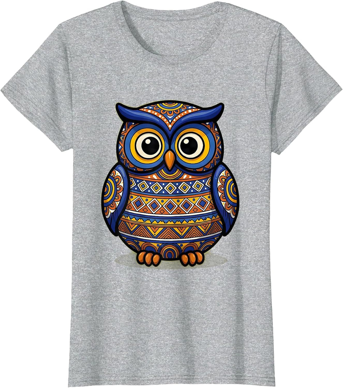 Mexican Ceramic Owl Hand Painted Folk Art Design T-Shirt - Heather Grey