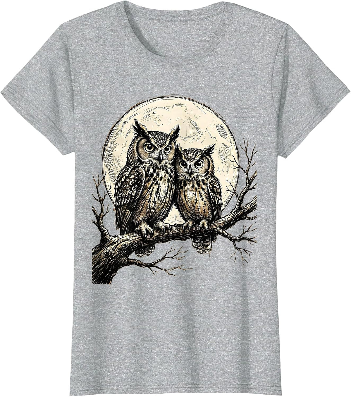 Women's Owl Couple Moonlit Branch Mom and Dad Gift T-Shirt - Heather Grey