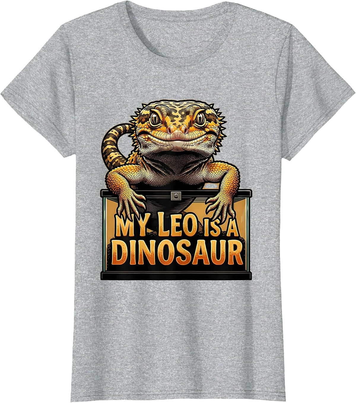 My Leo Is A Dinosaur Funny Leopard Gecko Reptile Lover Gift T-Shirt - Heather Grey