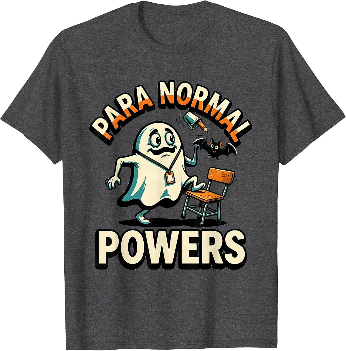 Para Normal Powers Cartoon Ghost Paraprofessional Halloween T-Shirt - Dark Heather Grey