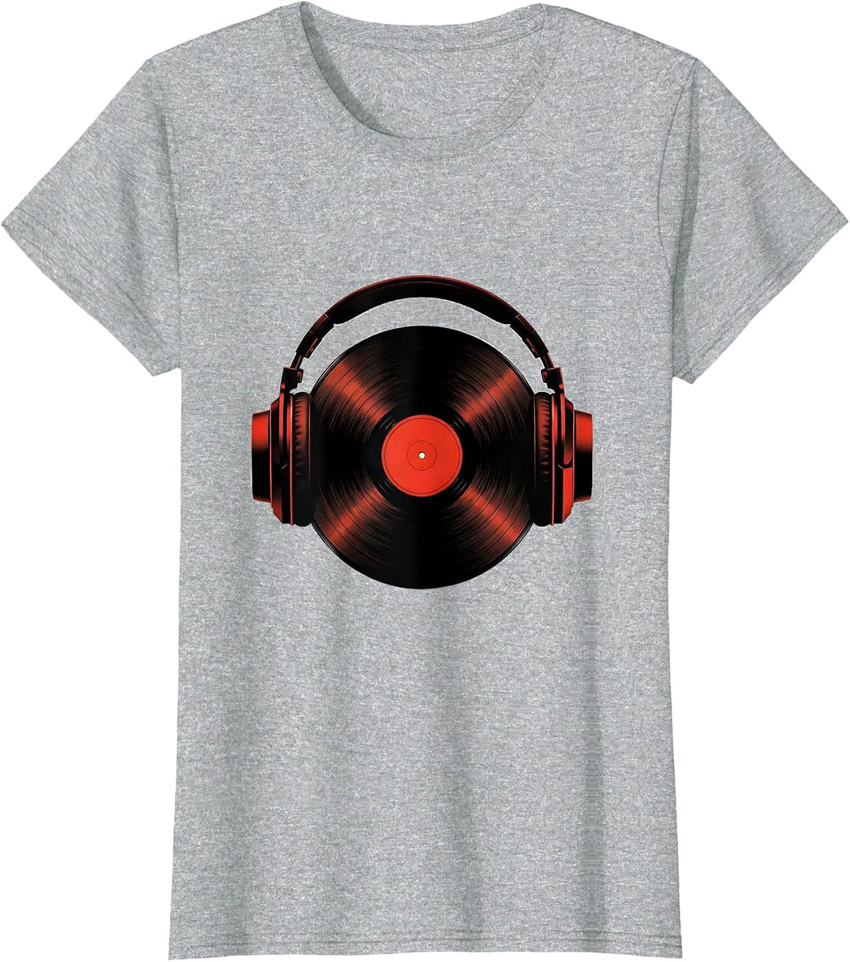 DJ Headphones Vinyl Record Minimalist Old School Hip Hop T-Shirt - Heather Grey