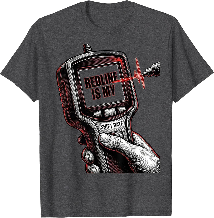 Men's Redline Is My Shift Rate Funny Car Guy Auto Mechanic Humor T-Shirt - Dark Heather Grey