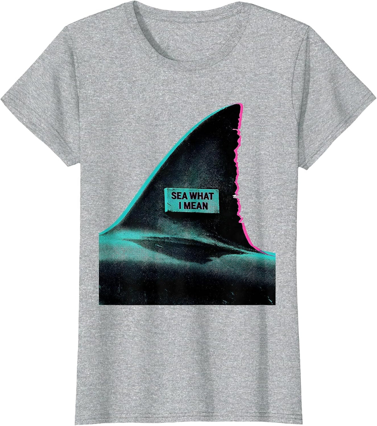 Sea What I Mean Risograph Shark Humor Ocean Animal Lover T-Shirt - Heather Grey