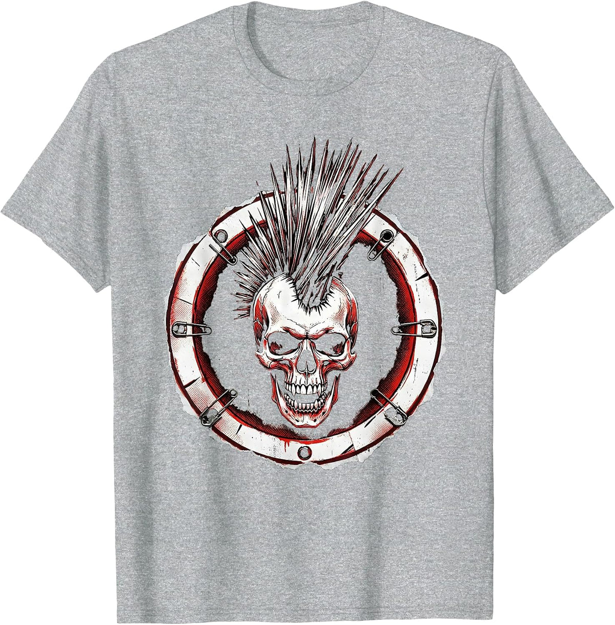 Men's Punk Rock Snarling Skull Mohawk Graphic T-Shirt - Heather Grey
