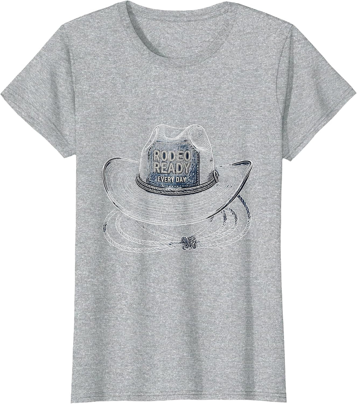 Rodeo Ready Every Day Denim Cowgirl Design T-Shirt - Heather Grey
