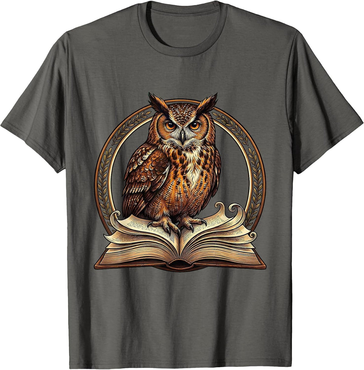Wise Owl on Open Book Teacher Gift Design T-Shirt - Asphalt Grey