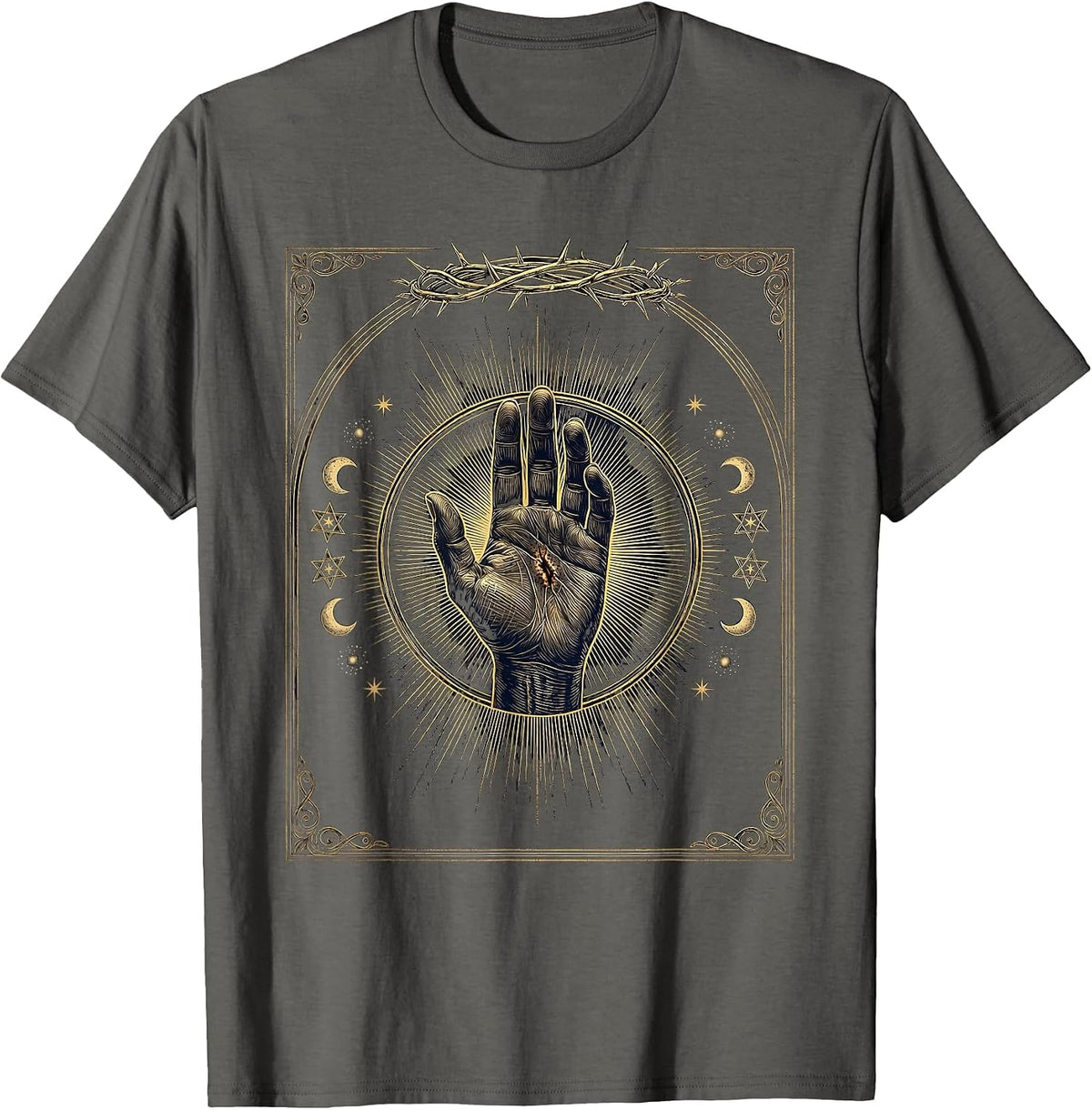 Jesus Is King Nail-Scarred Hand Radiant Light T-Shirt - Asphalt Grey