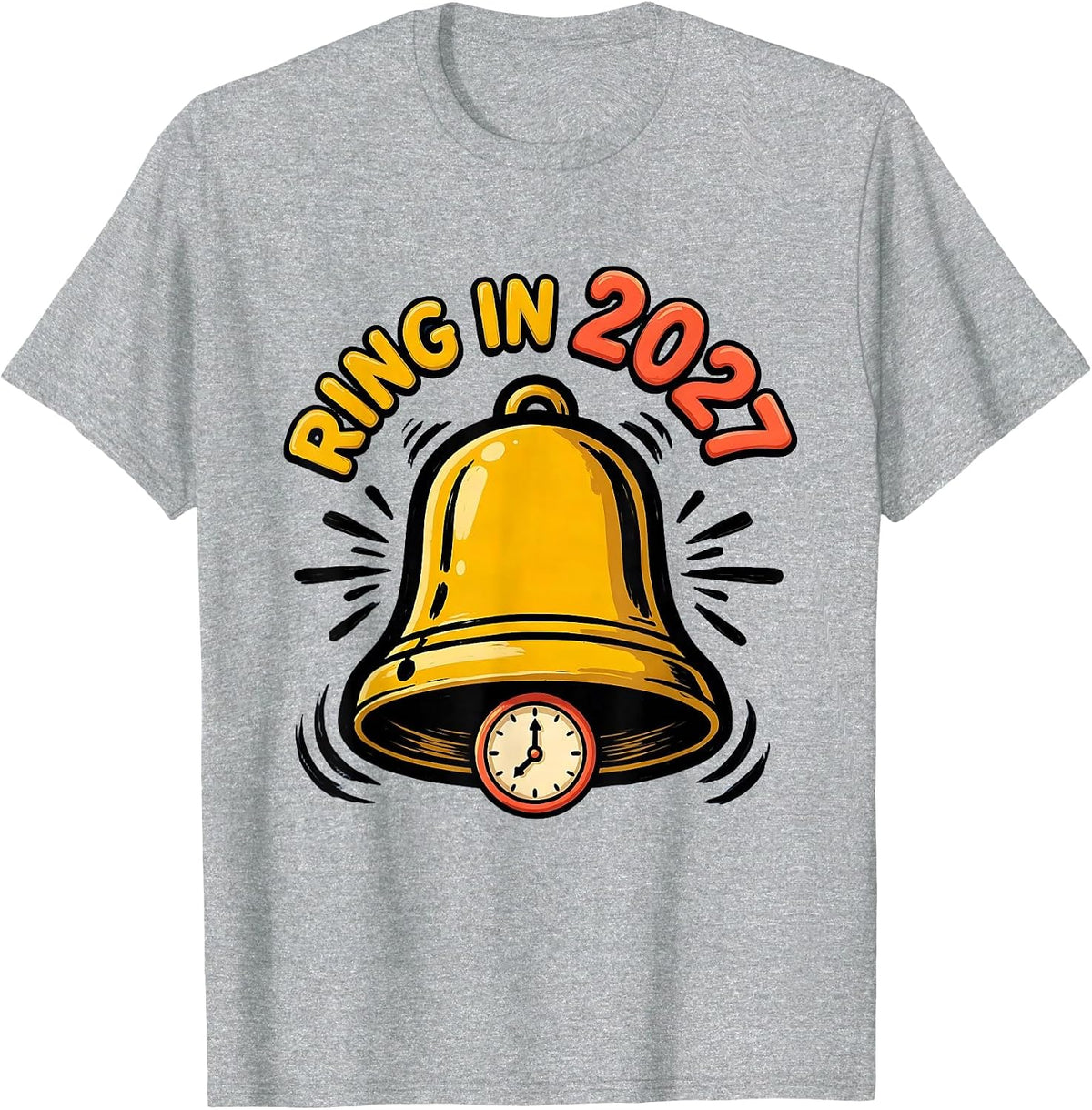 Men's Ring In 2027 Cartoon Festive New Year Party Novelty T-Shirt - Heather Grey