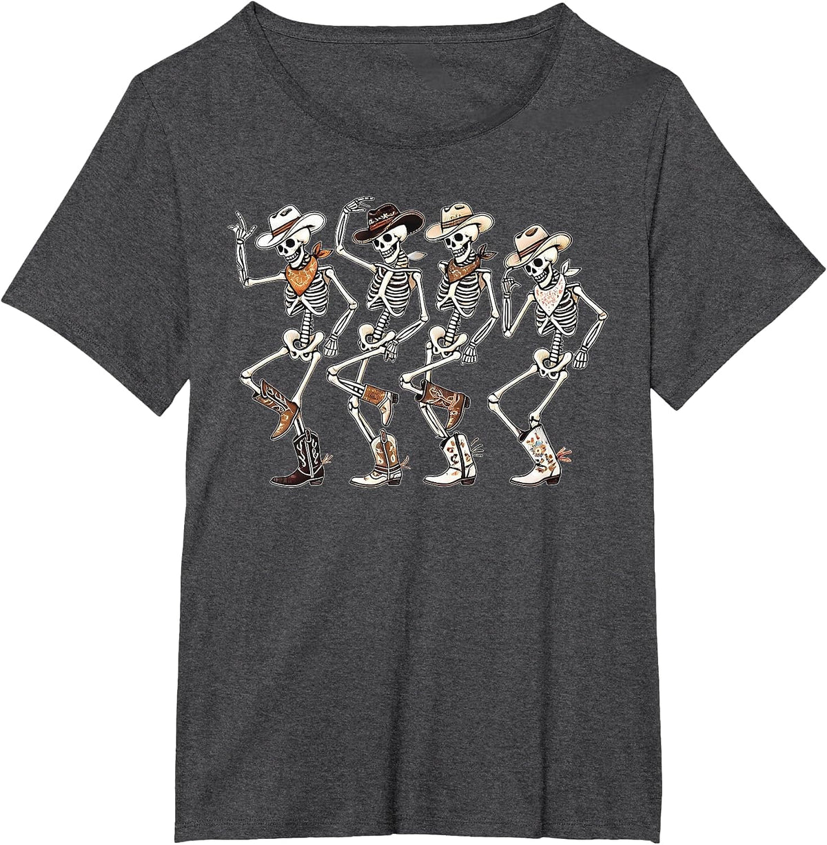 Dancing Skeleton Cowboys Western Country Rodeo Halloween Tees T-Shirts Men Women - Dark Heather Grey
