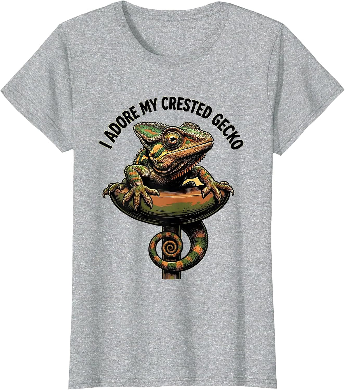 Women's I Adore My Crested Gecko Cute Cartoon Reptile Lover Novelty T-Shirt - Heather Grey
