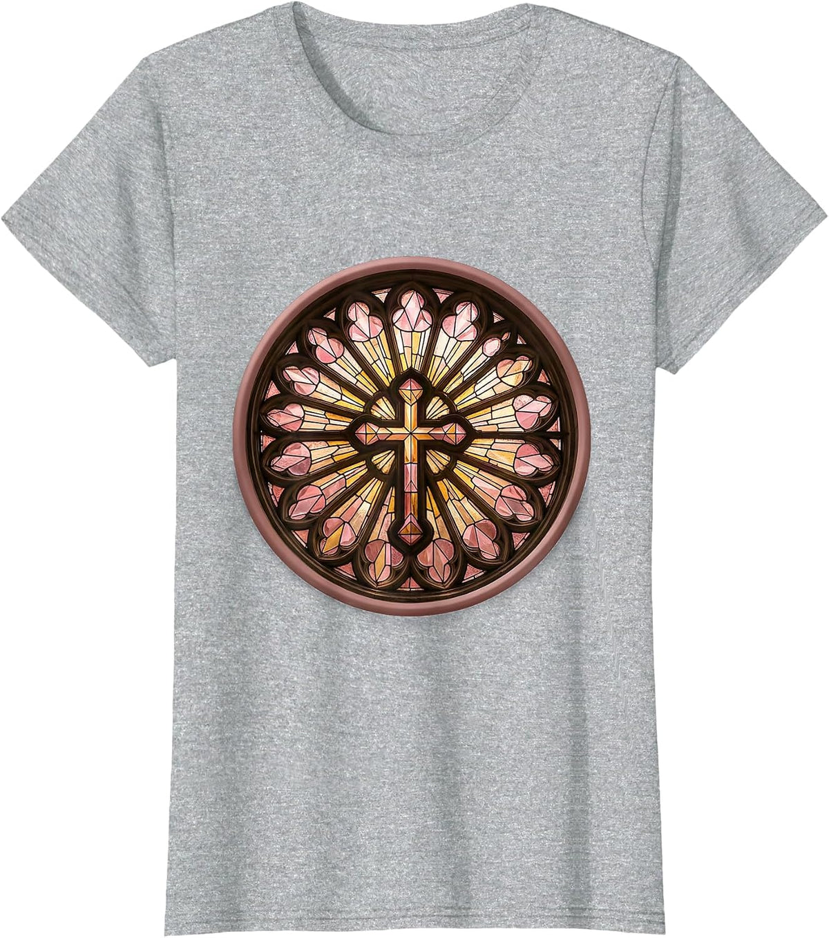 Stained Glass Sunburst Christian Faith Design T-Shirt - Heather Grey