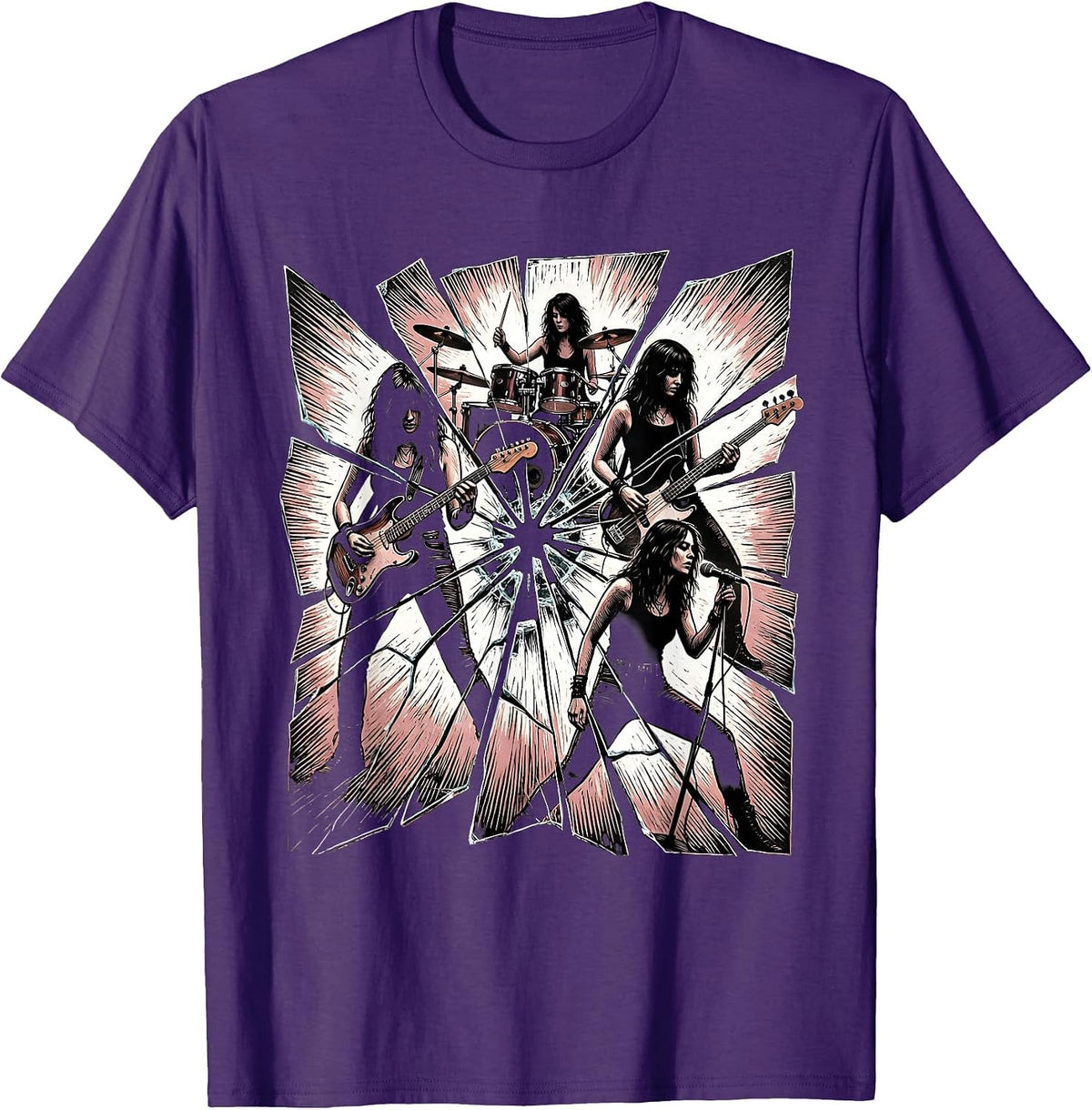 All-Female Band Shattered Mirror Reflection Art T-Shirt - Purple