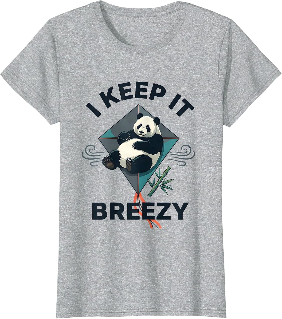 Women's I Keep It Breezy Flat Vector Cute Panda Lover Gift T-Shirt - Heather Grey