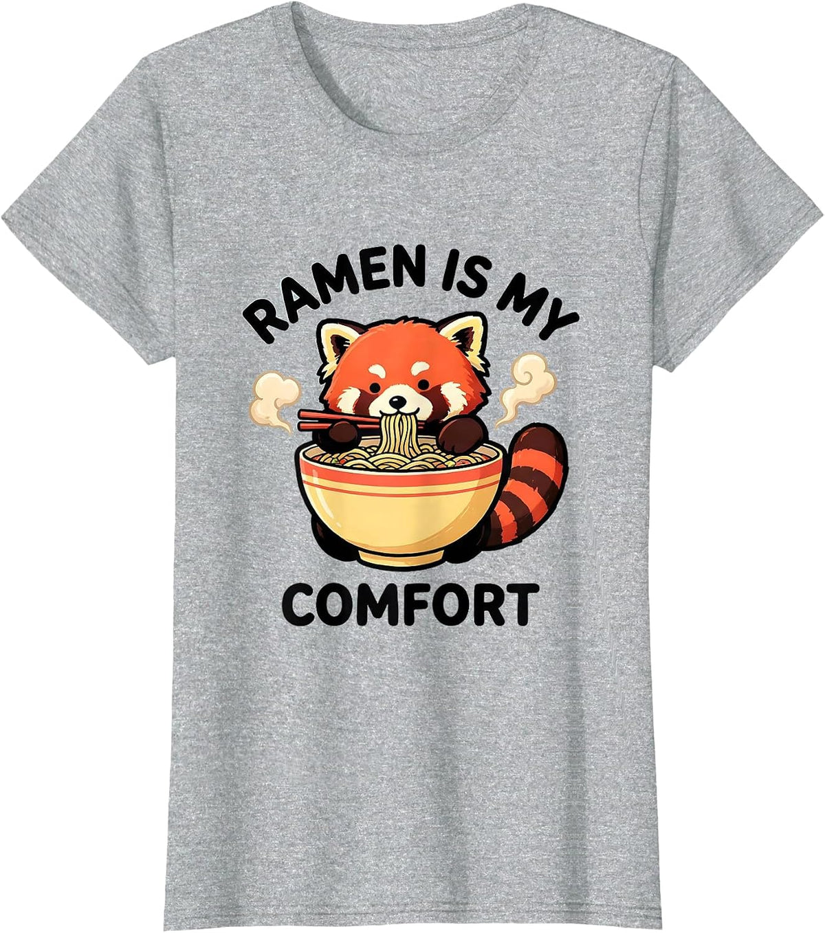 Women's Ramen Is My Comfort Cute Kawaii Red Panda Anime Animal Ramen T-Shirt - Heather Grey