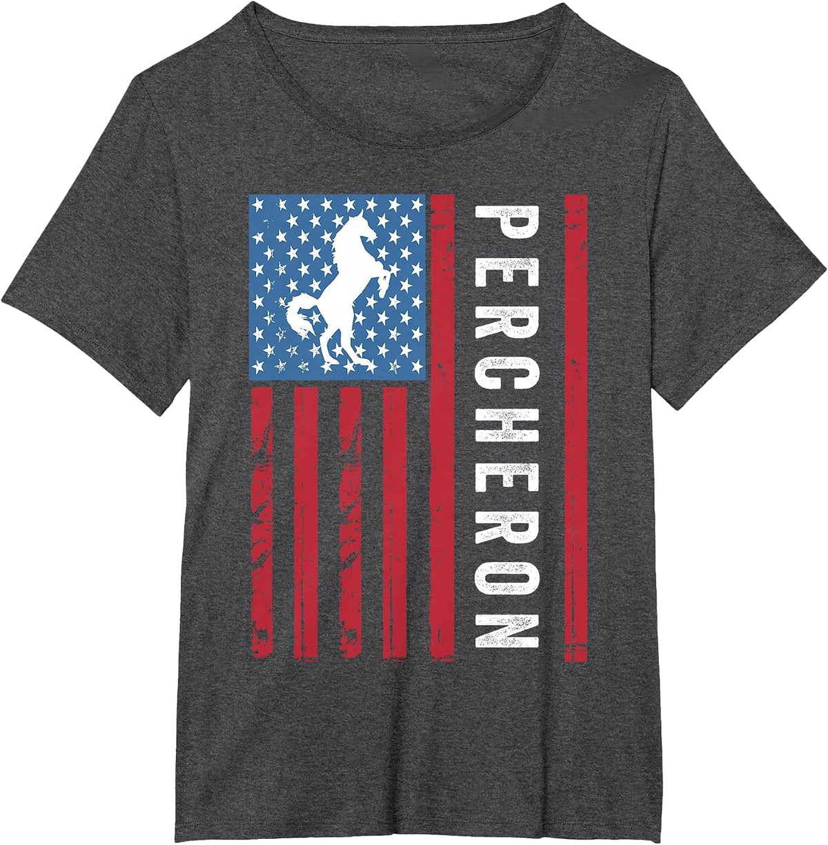Percheron Horse with American Flag, Percheron Horse T-Shirt - Dark Heather Grey