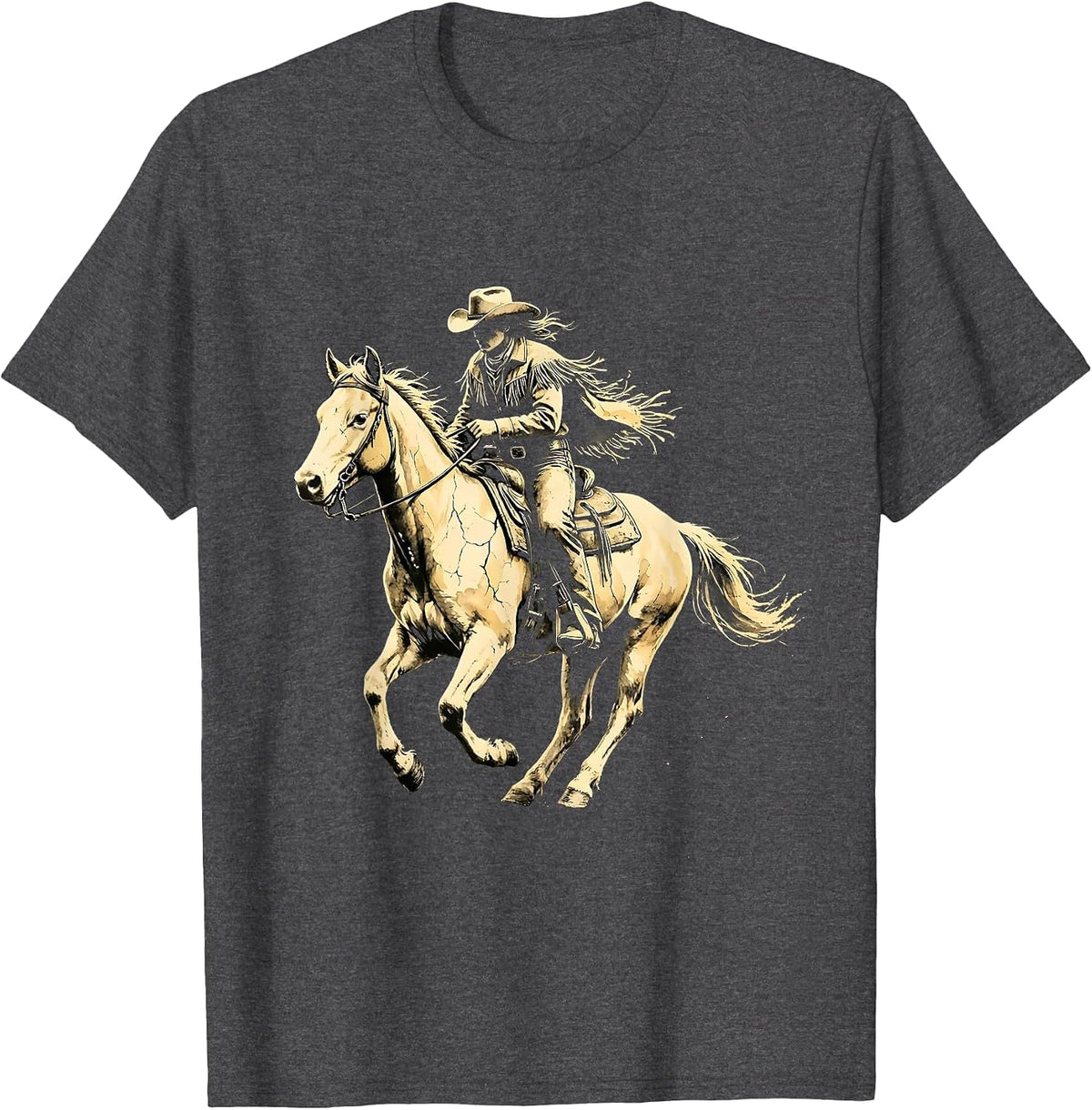 Cowgirl Silhouette Desert Sunset Rodeo Design T-Shirt - Dark Heather Grey