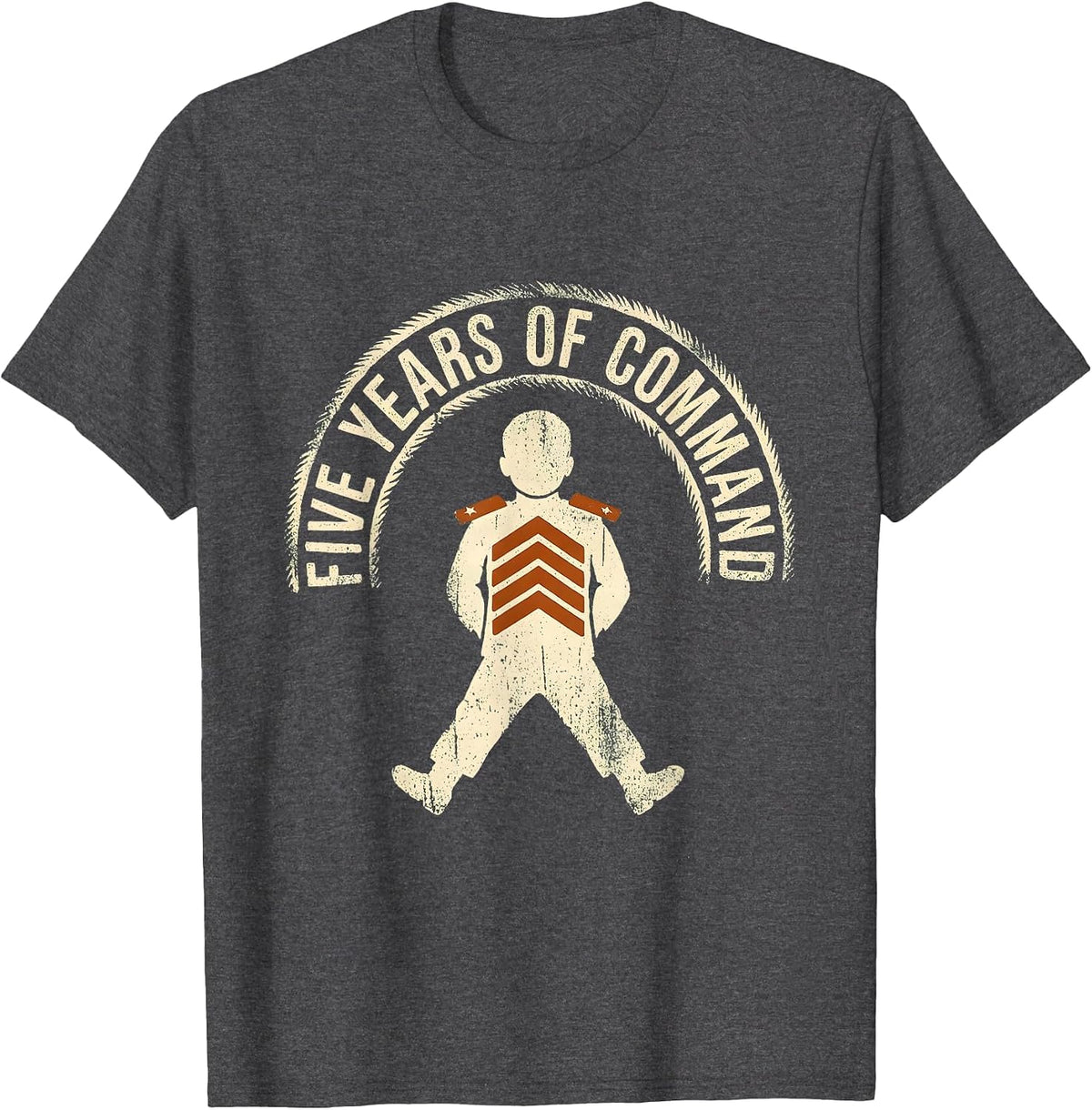 Five Years Of Command Rubber Stamp 5th Birthday Kids Humor T-Shirt - Dark Heather Grey