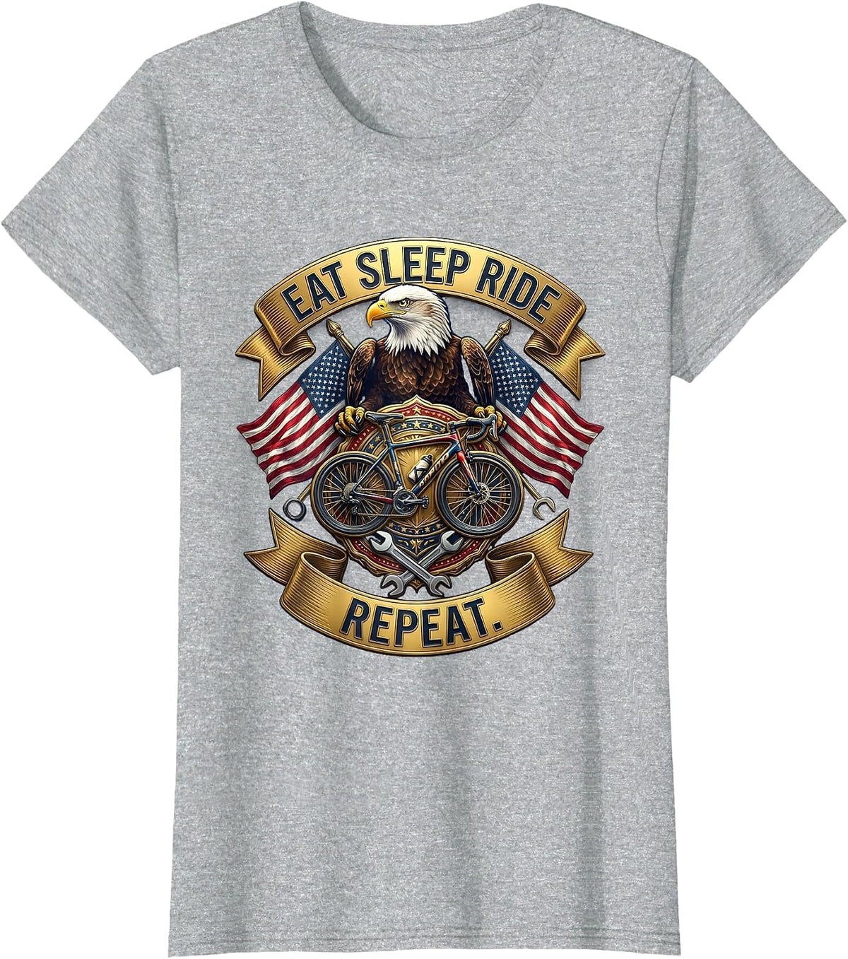 Eat Sleep Ride Repeat Cycling Design T-Shirt - Heather Grey