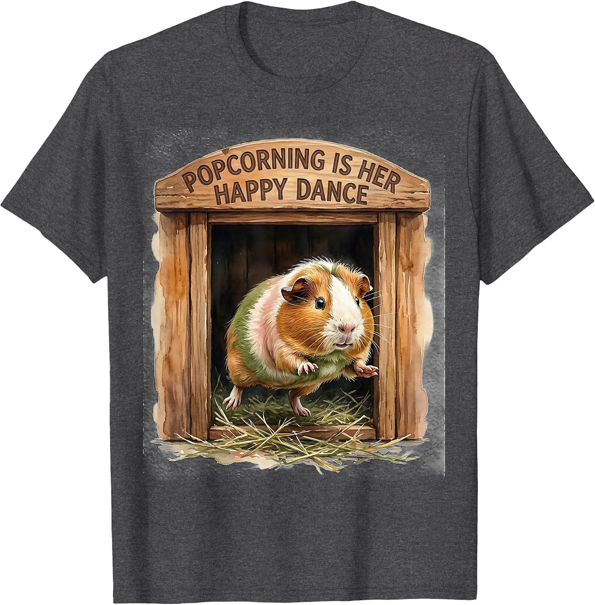 Popcorning Is Her Happy Dance Cute Guinea Pig Humor Pet T-Shirt - Dark Heather Grey