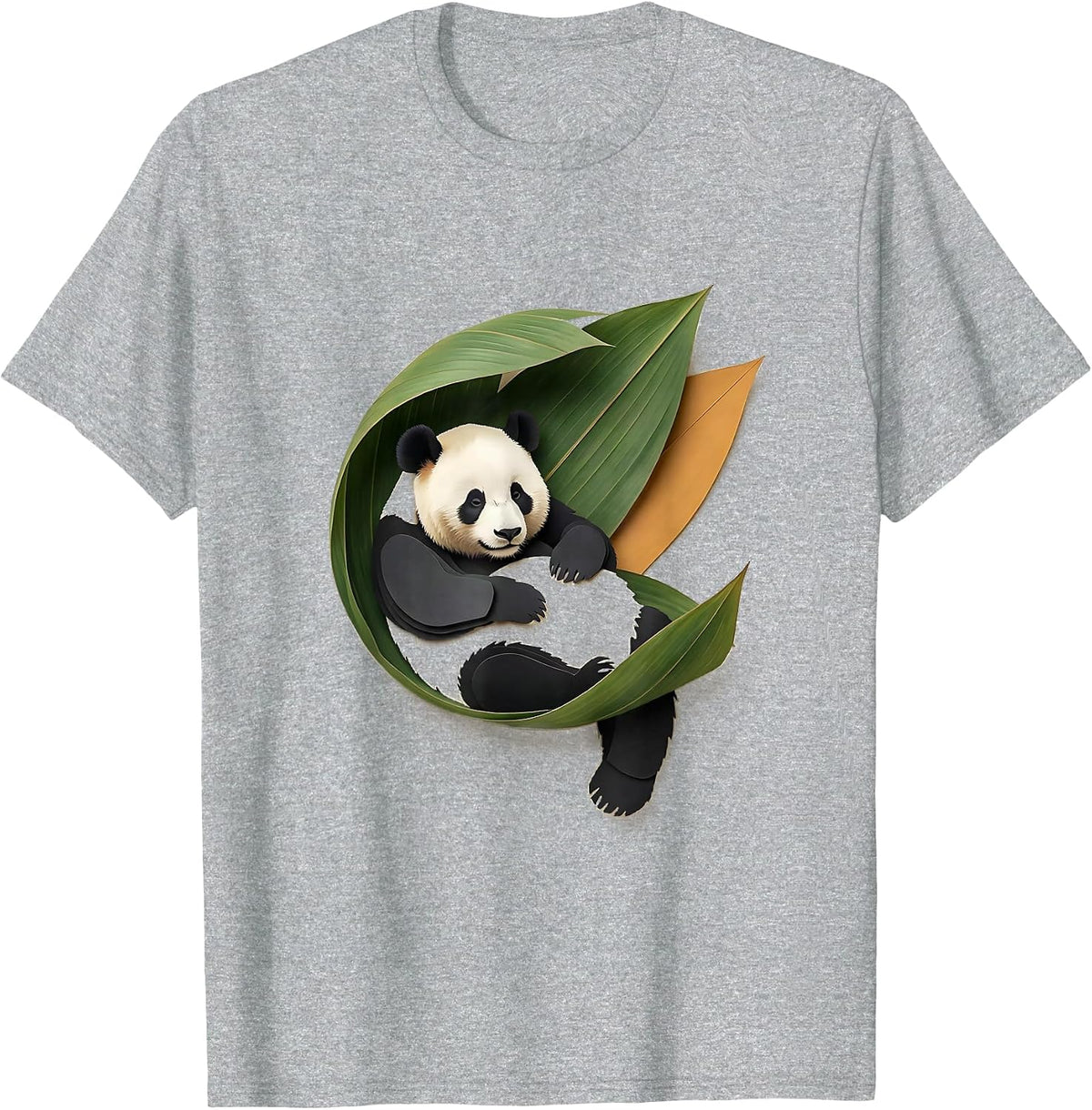 Men's Panda In Bamboo Leaf Paper Cutout Funny Animal Lover T-Shirt - Heather Grey