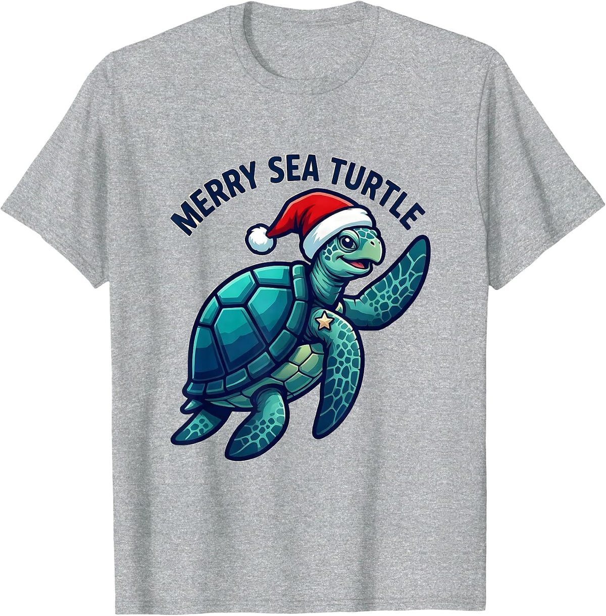 Men's Merry Sea Turtle Whimsical Santa Hat Sea Turtle Lover T-Shirt - Heather Grey