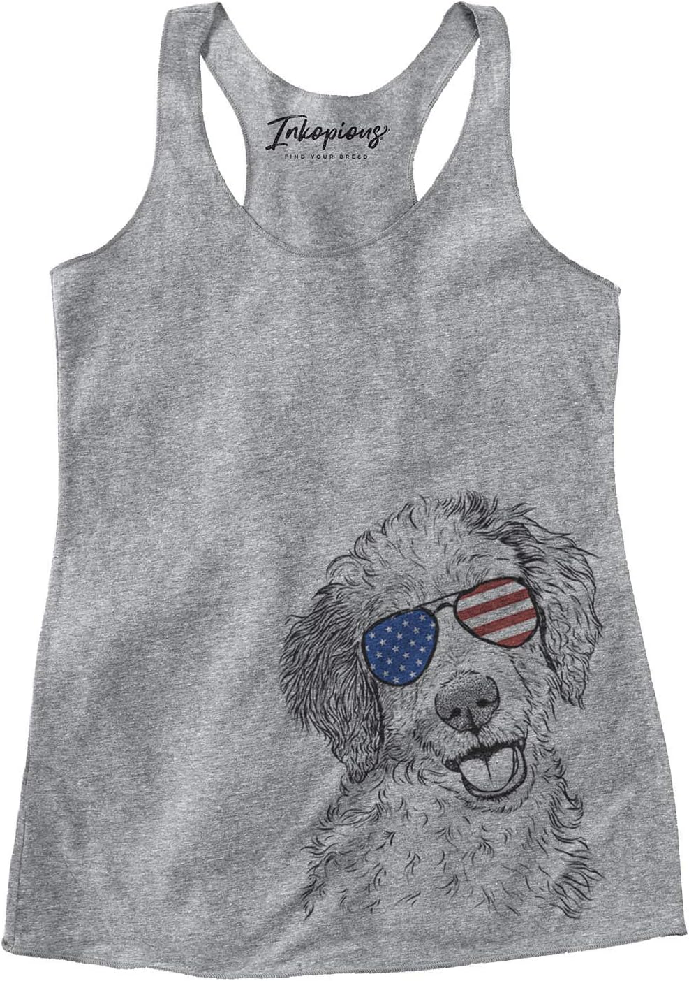 Inkopious Patriotic Hoge the Aussiedoodle Dog Triblend T-Shirt - Grey Racerback