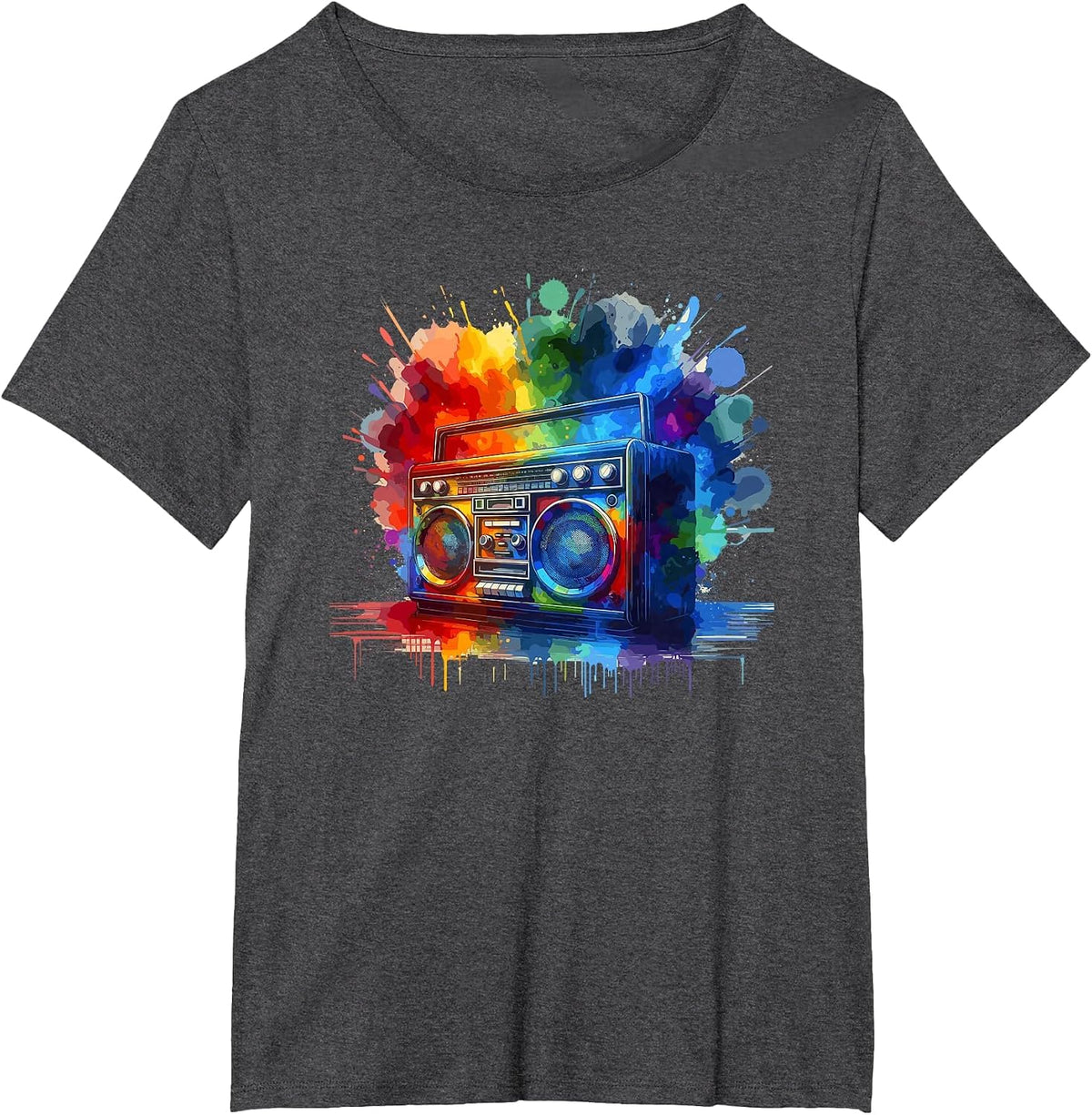 Splash Art Boombox Old School 80s Music Hip Hop T-Shirt - Dark Heather Grey