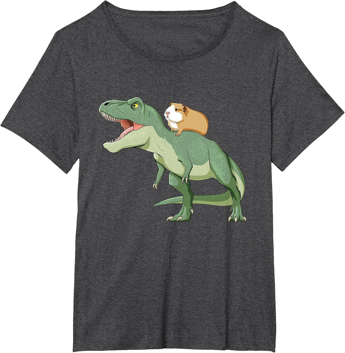 Guinea Pig Rides T Rex Dinosaur T-Shirt - Dark Heather Grey