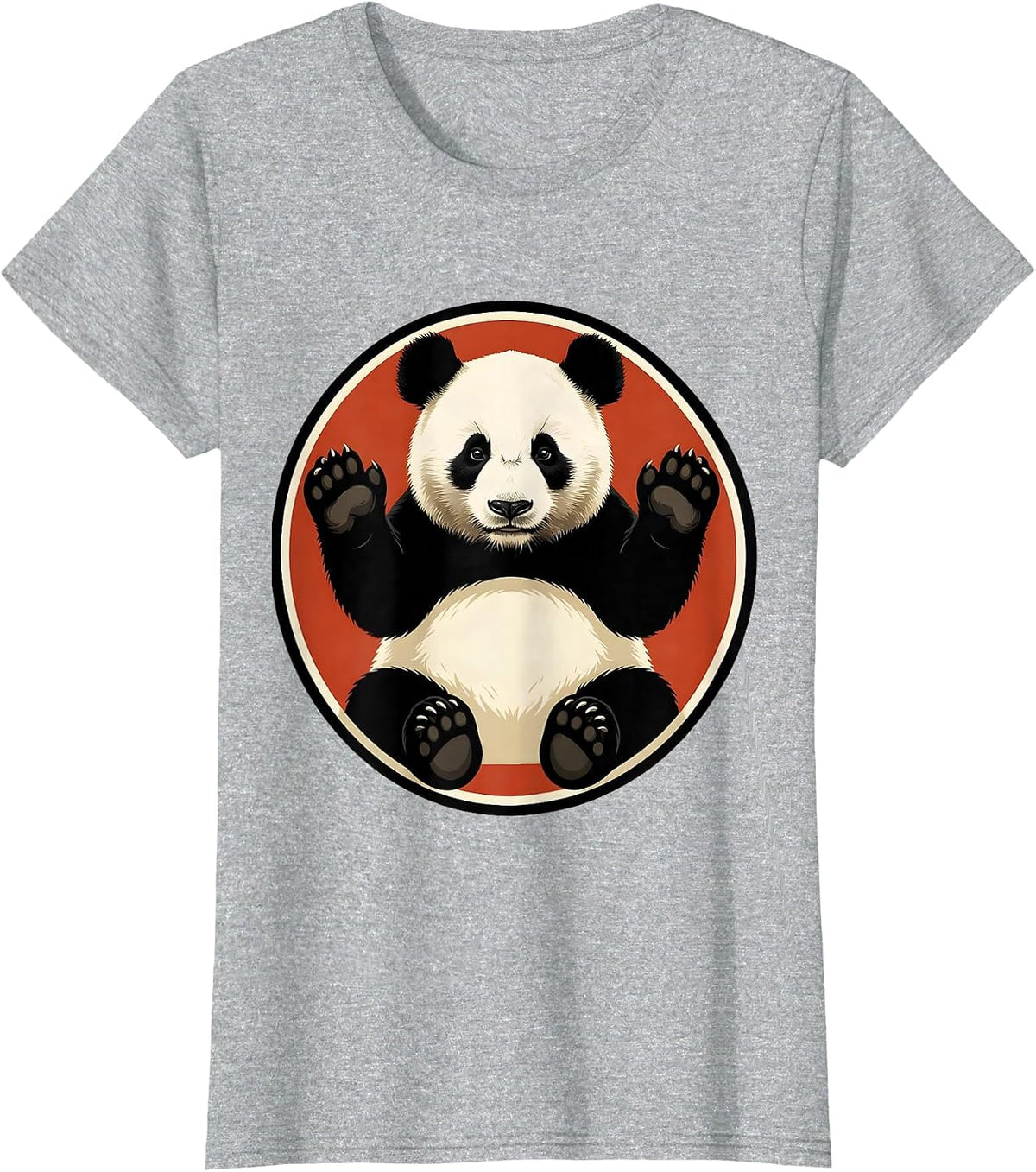 Women's Panda Waving Badge Cute Animal Lover Gift T-Shirt - Heather Grey