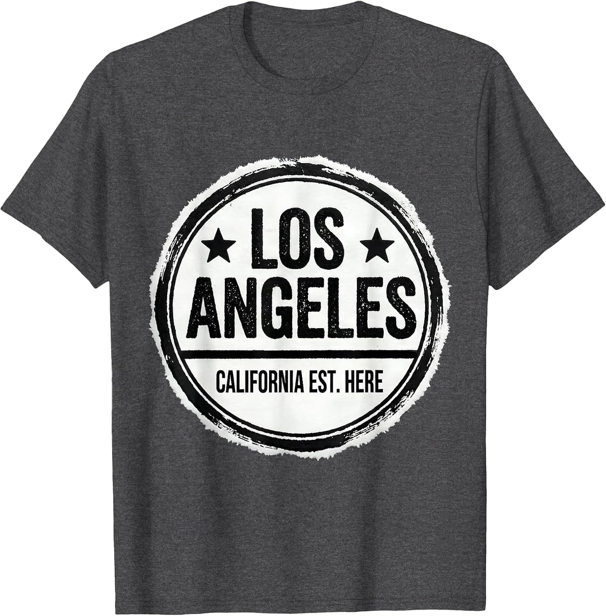 Los Angeles California Est. Here Vintage Rubber Stamp City T-Shirt - Dark Heather Grey