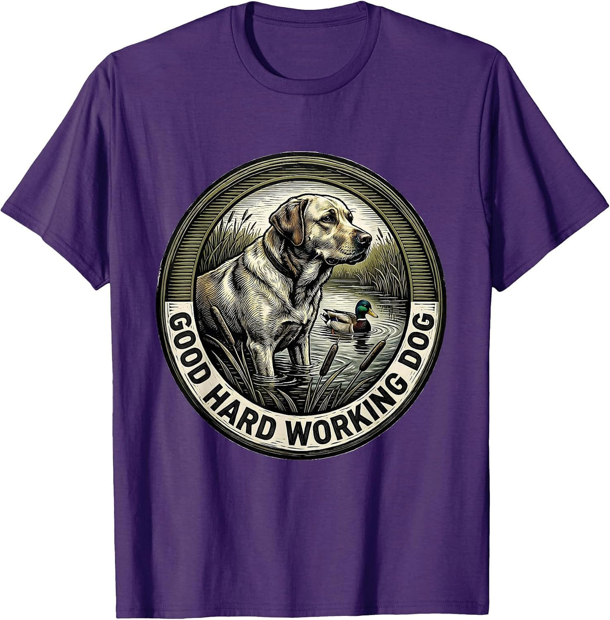 Men's Good Hard Working Dog Vintage Labrador Duck Hunting Marsh T-Shirt - Purple